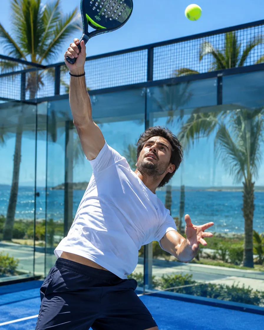 Padel player smashing